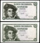 1948. 5 pesetas. (Ed. D56a) (Ed. 455a). 15 de marzo, Elcano. Pareja correlativa, serie M. S/C.