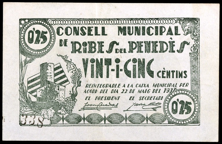 Ribes del Penedès. 25 (dos), 50 céntimos y 1 peseta. (T. 2442 (dos), 2443 y 2444...