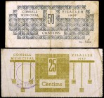 Vilaller. 25 y 50 céntimos. (T. 3236 y 3238). Lote de 2 billetes. Escasos. BC/BC+.