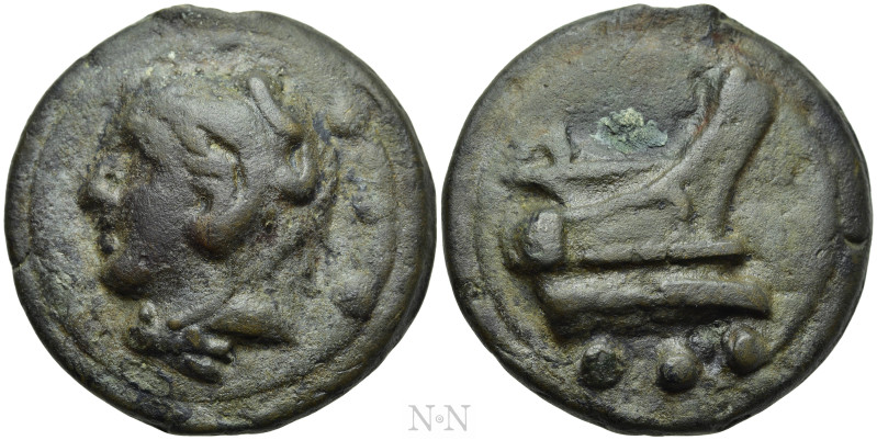 ANONYMOUS. Aes Grave Quadrans (Circa 225-217 BC).

Obv: Head of Herakles left,...