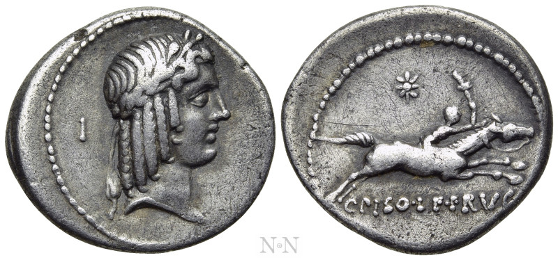 C. PISO L.F. FRUGI. Denarius (67 BC). Rome. 

Obv: Laureate head of Apollo rig...