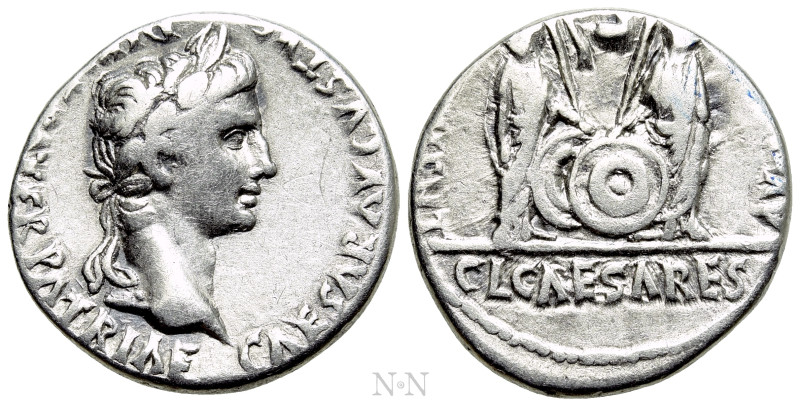 AUGUSTUS (27 BC-14 AD). Denarius. Lugdunum. 

Obv: CAESAR AVGVSTVS DIVI F PATE...
