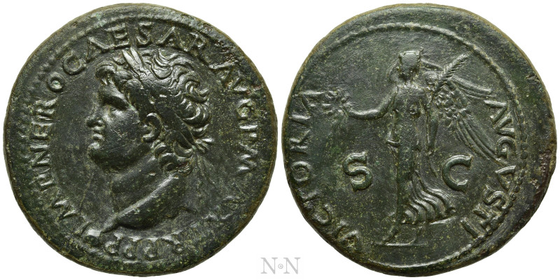 NERO (54-68). As. Lugdunum.

Obv: IMP NERO CAESAR AVG P MAX TR P P P.
Bare he...