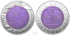 AUSTRIA. Niobium and Silver 25 Euro (2005). 50 years of television