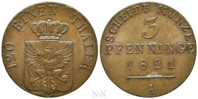 GERMANY. Prussia. Friedrich Wilhelm III (1797-1840). 3 Pfennig (1821-A). Berlin