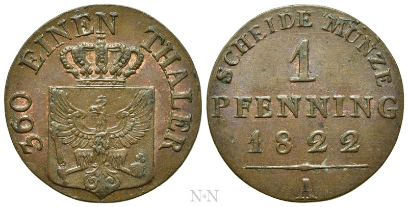 GERMANY. Prussia. Friedrich Wilhelm III (1797-1840). 1 Pfennig (1822-A). Berlin....