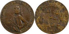 1739 Admiral Vernon Medal. Porto Bello with Vernon's Portrait Alone. Adams-Chao PBv 11-I, M-G 36. Rarity-6. Pinchbeck. VF-35 (PCGS).

26.6 mm. 83.0 ...