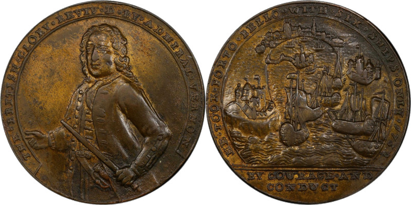 1739 Admiral Vernon Medal. Porto Bello with Vernon's Portrait Alone. Adams-Chao ...