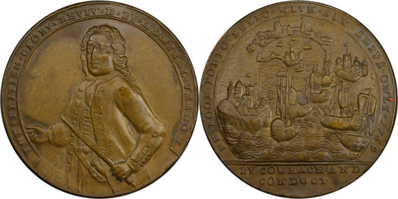 1739 Admiral Vernon Medal. Porto Bello with Vernon's Portrait Alone. Adams-Chao ...