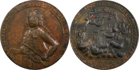 1739 Admiral Vernon Medal. Porto Bello with Vernon's Portrait Alone. Adams-Chao PBv 24-S, M-G Unlisted. Rarity-8. Pinchbeck. VF Details--Environmental...