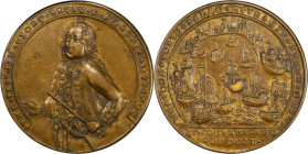 Undated Admiral Vernon Medal. Porto Bello with Vernon's Portrait Alone. Adams-Chao PBv 25-U, M-G 47. Rarity-5. Pinchbeck. AU-55 (PCGS).

37.8 mm. 27...