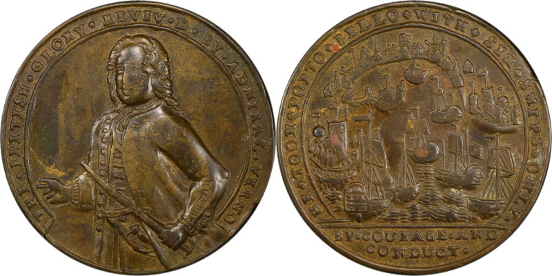 Undated Admiral Vernon Medal. Porto Bello with Vernon's Portrait Alone. Adams-Ch...