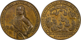 Undated Admiral Vernon Medal. Porto Bello with Vernon's Portrait Alone. Adams-Chao PBv 26-V, M-G 50. Rarity-5. Pinchbeck. AU-58 (PCGS).

37.1 mm. 23...