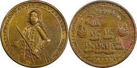 1739 Admiral Vernon Medal. Porto Bello with Vernon's Portrait Alone. Adams-Chao PBv 39-LL, M-G 66. Rarity-6. Pinchbeck. AU-53 (PCGS).

27.1 mm. 74.4...