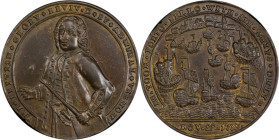 1739 Admiral Vernon Medal. Porto Bello with Vernon's Portrait Alone. Adams-Chao PBv 41-NN, M-G 68. Rarity-6. Pinchbeck. AU-58 (PCGS).

36.9 mm. 201....