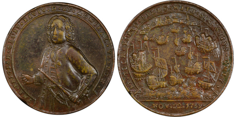 1739 Admiral Vernon Medal. Porto Bello with Vernon's Portrait Alone. Adams-Chao ...