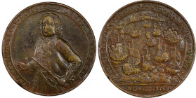 1739 Admiral Vernon Medal. Porto Bello with Vernon's Portrait Alone. Adams-Chao PBv 44-UU, M-G 75. Rarity-6. Copper. AU-55 (PCGS).

37.3 mm. 254.6 g...