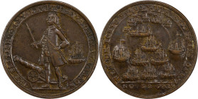 1739 Admiral Vernon Medal. Porto Bello with Vernon's Portrait and Icons. Adams-Chao PBvi 3-C, M-G 94. Rarity-6. Copper. AU-50 (PCGS).

36.2 mm. 173....