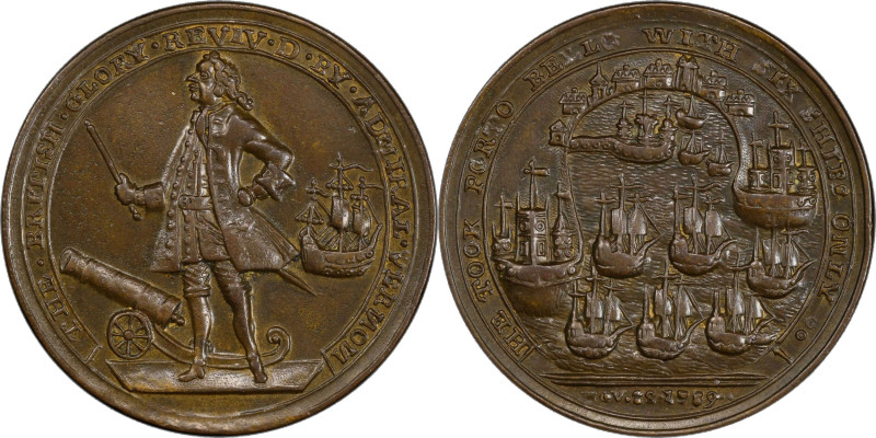 1739 Admiral Vernon Medal. Porto Bello with Vernon's Portrait and Icons. Adams-C...