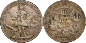 1739 Admiral Vernon Medal. Porto Bello with Vernon's Portrait and Icons. Adams-Chao PBvi 5-E, M-G 96. Rarity-5. Silvered. EF Details--Damage (PCGS).
...