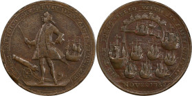 1739 Admiral Vernon Medal. Porto Bello with Vernon's Portrait and Icons. Adams-Chao PBvi 5-F, M-G 97. Rarity-5. Copper. VF Details--Environmental Dama...