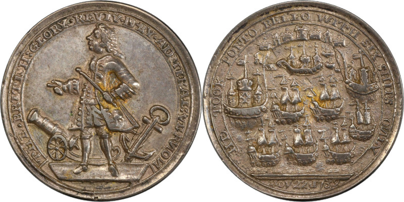 1739 Admiral Vernon Medal. Porto Bello with Vernon's Portrait and Icons. Adams-C...