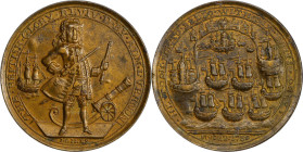1739 Admiral Vernon Medal. Porto Bello with Vernon's Portrait and Icons. Adams-Chao PBvi 9-J, M-G 101. Rarity-7. Pinchbeck. AU-55 (PCGS).

31.2 mm. ...