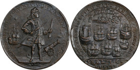 1739 Admiral Vernon Medal. Porto Bello with Vernon's Portrait and Icons. Adams-Chao PBvi 11-N, M-G 108. Rarity-7. Pinchbeck. AU Details--Environmental...