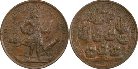 1739 Admiral Vernon Medal. Porto Bello with Vernon's Portrait and Icons. Adams-Chao PBvi 12-O, M-G 103. Rarity-6. Pinchbeck. AU Details--Environmental...