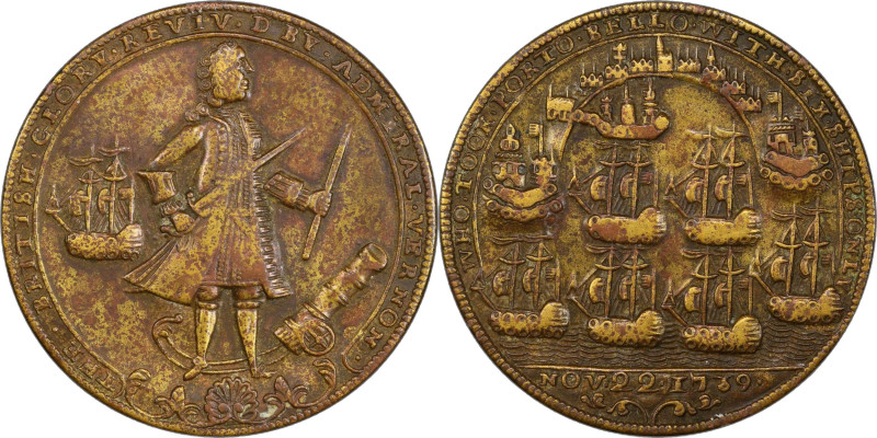 1739 Admiral Vernon Medal. Porto Bello with Vernon's Portrait and Icons. Adams-C...