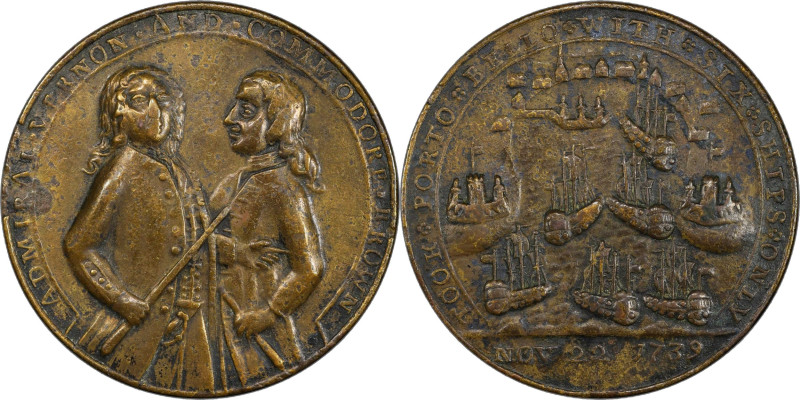 1739 Admiral Vernon Medal. Porto Bello with Multiple Portraits. Adams-Chao PBvb ...