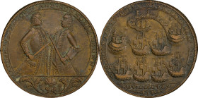 1739 Admiral Vernon Medal. Porto Bello with Multiple Portraits. Adams-Chao PBvb 9-N, M-G 152. Rarity-6. Pinchbeck. AU-55 (PCGS).

38 mm. A generally...