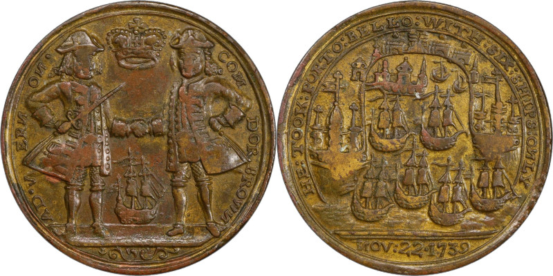 1739 Admiral Vernon Medal. Porto Bello with Multiple Portraits. Adams-Chao PBvb ...