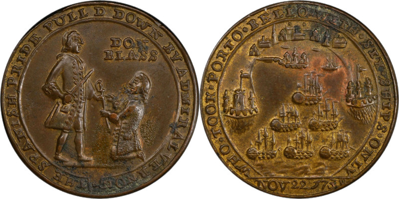 1739 Admiral Vernon Medal. Porto Bello with Multiple Portraits. Adams-Chao PBv1 ...