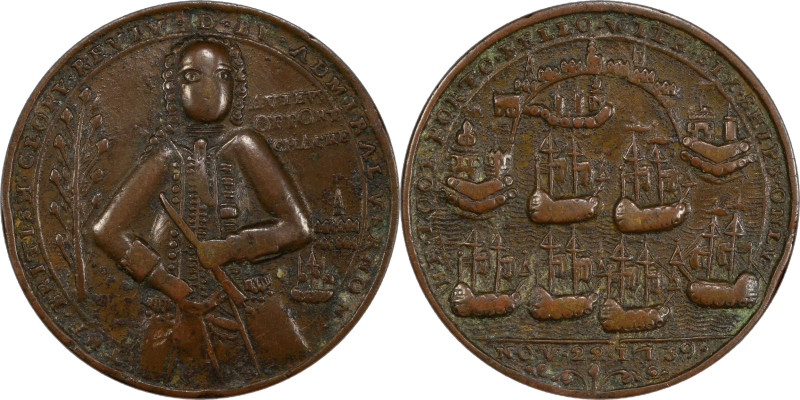 1739 Admiral Vernon Medal. Fort Chagre. Adams-Chao FCv 6-H, M-G 180. Rarity-6. P...