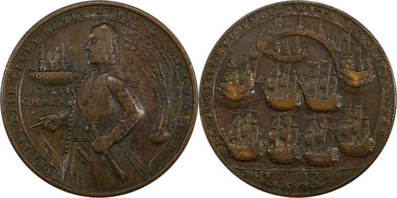 1739 Admiral Vernon Medal. Fort Chagre. Adams-Chao FCv 9-I, M-G 193. Rarity-7. C...