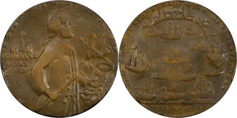 1739 Admiral Vernon Medal. Fort Chagre. Adams-Chao FCv 17-X, M-G 201. Rarity-6. ...