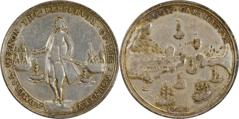 1741 Admiral Vernon Medal. Cartagena. Adams-Chao CAv 2-B, M-G 210. Rarity-5. Pin...