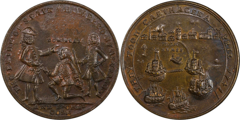1741 Admiral Vernon Medal. Cartagena. Adams-Chao CAv1o 1-B, M-G 231. Rarity-5. P...
