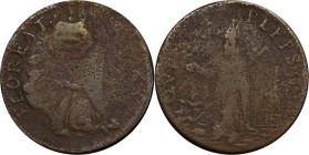 Undated (ca. 1652-1674) St. Patrick Farthing. Martin 1b.5-Ba.20, W-11500. Rarity-8. Copper. Nothing Below King. VG Details--Environmental Damage (PCGS...