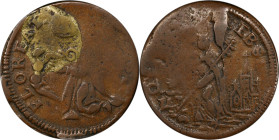 Undated (ca. 1652-1674) St. Patrick Farthing. Martin 1b.7-Ca.13, W-11500. Rarity-7. Copper. Nothing Below King. VF-20 (PCGS).

98.8 grains. Only six...