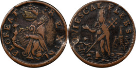 Undated (ca. 1652-1674) St. Patrick Farthing. Martin 1c.2-Ba.12, W-11500. Rarity-6+. Copper. Nothing Below King. VF Details--Damage (PCGS).

95.8 gr...