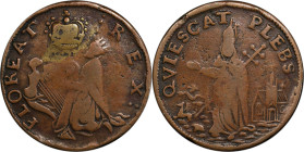 Undated (ca. 1652-1674) St. Patrick Farthing. Martin 1c.11-Ba.7, W-11500. Rarity-7. Copper. Nothing Below King. VF-30 (PCGS).

64.8 grains. One of o...