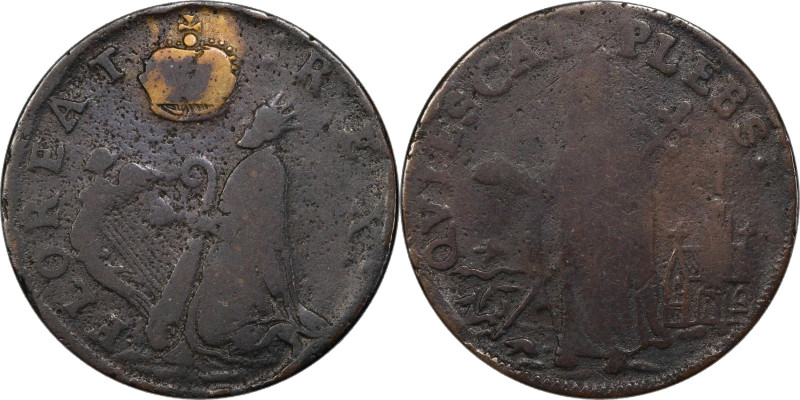 Undated (ca. 1652-1674) St. Patrick Farthing. Martin 1c.17-Ca.14, W-11500. Rarit...