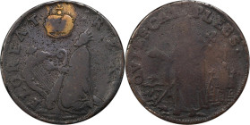 Undated (ca. 1652-1674) St. Patrick Farthing. Martin 1c.17-Ca.14, W-11500. Rarity-6+. Copper. Nothing Below King. VG-10 (PCGS).

87.4 grains.

PCG...