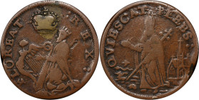 Undated (ca. 1652-1674) St. Patrick Farthing. Martin 1c.20-Da.2, W-11500. Rarity-7. Copper. Nothing Below King. VF-25 (PCGS).

86.4 grains. Really a...