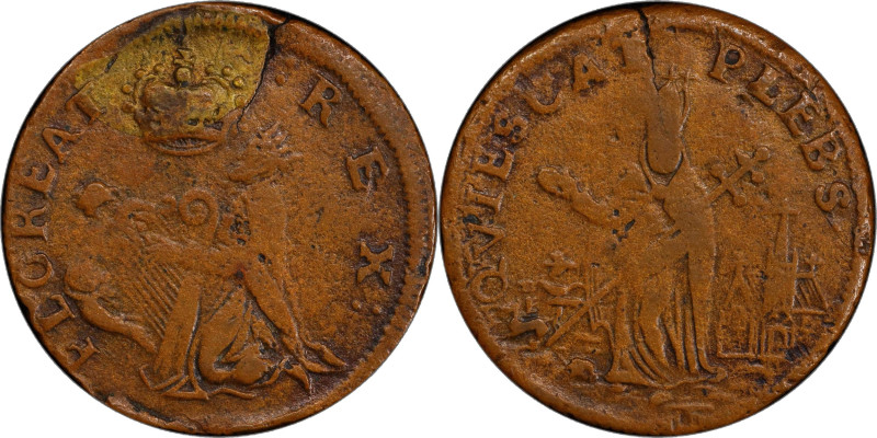 Undated (ca. 1652-1674) St. Patrick Farthing. Martin 1c.23-Ca.11, W-11500. Rarit...