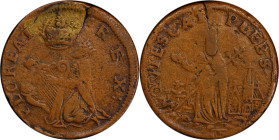 Undated (ca. 1652-1674) St. Patrick Farthing. Martin 1c.23-Ca.11, W-11500. Rarity-6+. Copper. Nothing Below King. VF-35 (PCGS).

PCGS# 915683. NGC I...