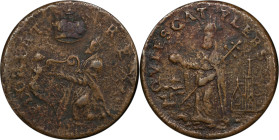 Undated (ca. 1652-1674) St. Patrick Farthing. Martin 1c.33-Ca.20, W-11500. Rarity-7+. Copper. Nothing Below King. VF Details--Environmental Damage (PC...