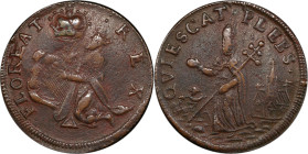 Undated (ca. 1652-1674) St. Patrick Farthing. Martin 1d.1-Ca.15, W-11500. Rarity-8. Copper. Nothing Below King. EF-40 (PCGS).

99.4 grains. Deep mah...